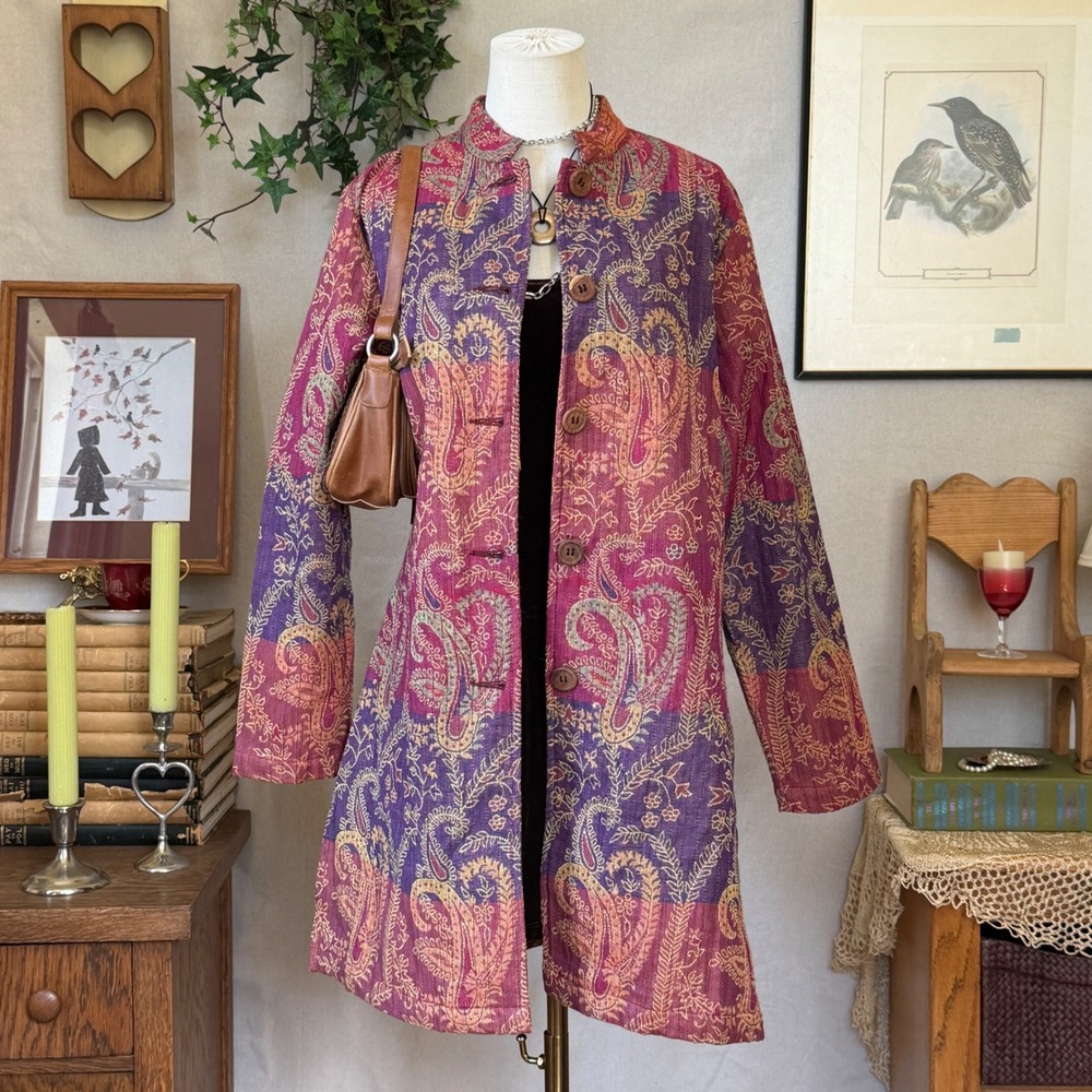 Purple Paisley Tapestry Duster Jacket Whimsygoth Boho Vintage M